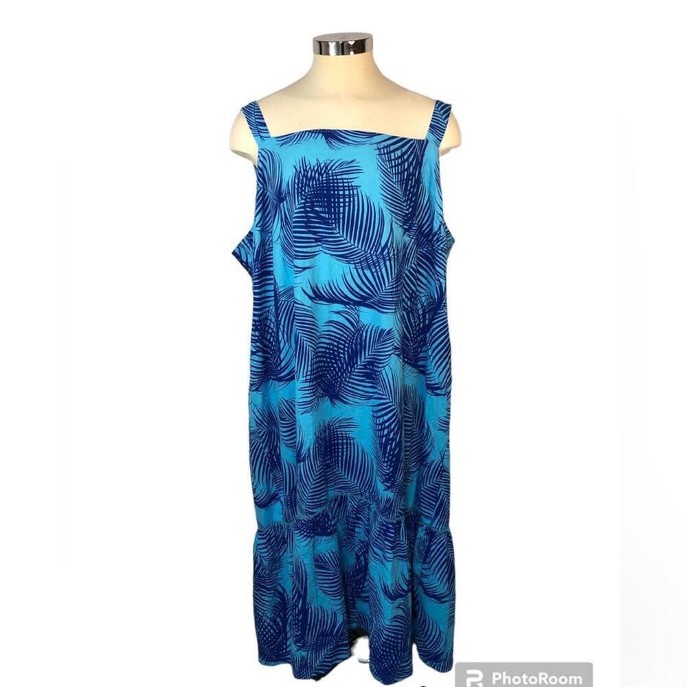 Liz Claiborne Women’s Plus Size Sundress Linen Ruffled Hem Adjustable 1” Straps